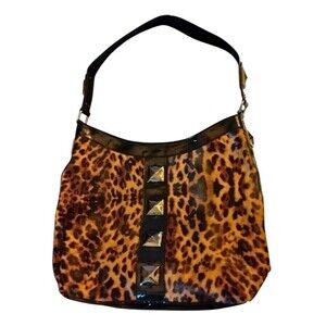 Kate Landry leopard print studded hobo or shoulder bag